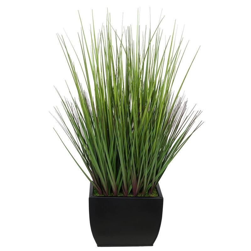 Faux PVC Grass in Medium Rectangle Zinc Vase - Black