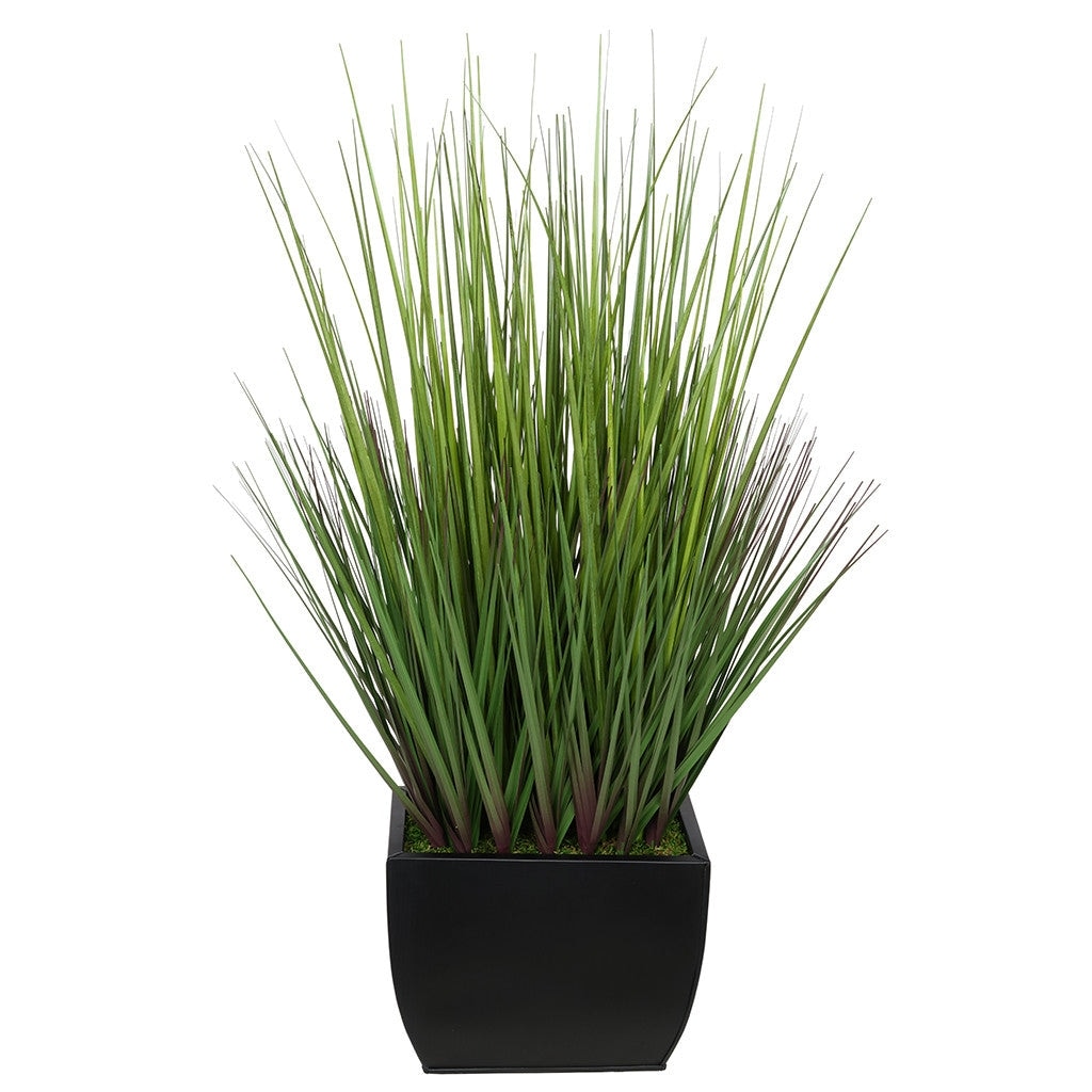 Faux PVC Grass in Medium Rectangle Zinc Vase
