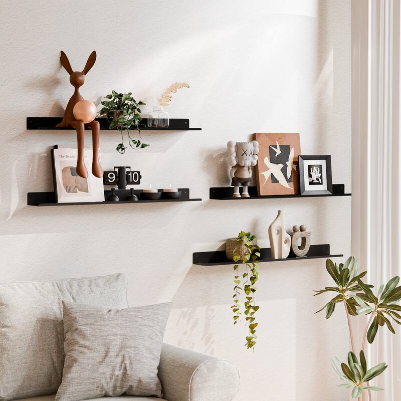 Set of 4 Wooden Floating Wall Shelves for Bathroom, Kitchen, Living Room