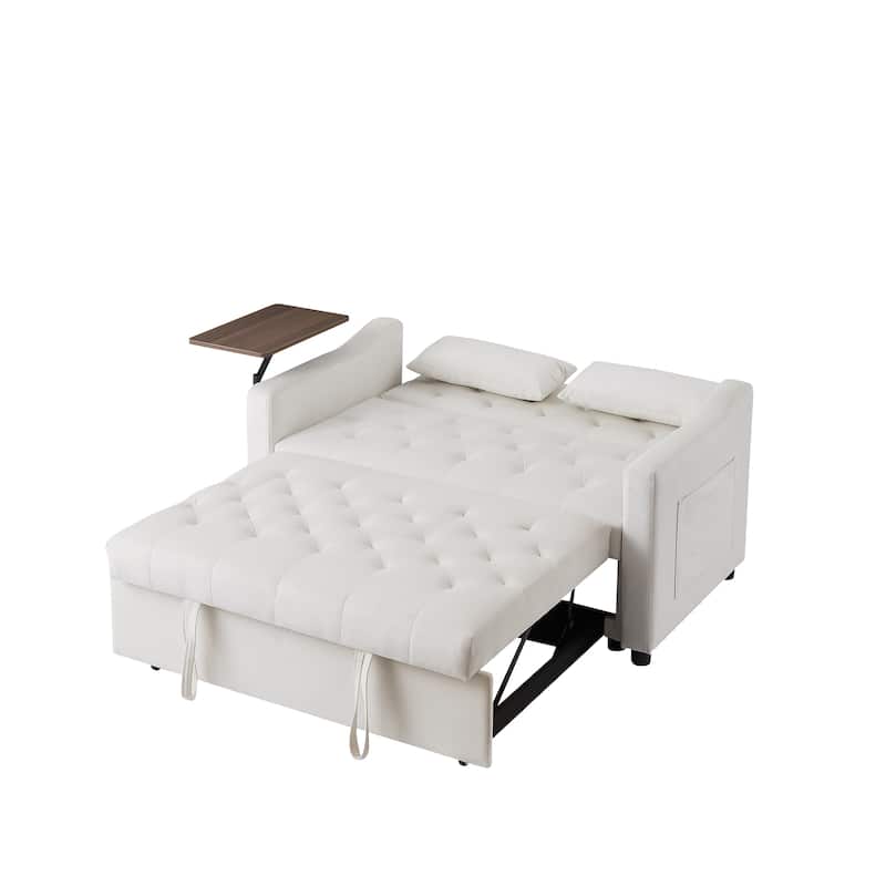 Velvet Pull Out Loveseat Sofa Convertible Sleeper Love Seat Bed w2 Pillow & 2 Pillows, Futon Sofa with 360掳 Swivel Shelves