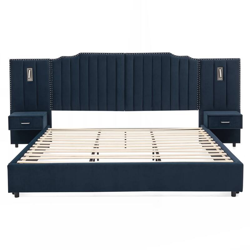 King Size Upholstered Bed Frame with Velvet Fabric