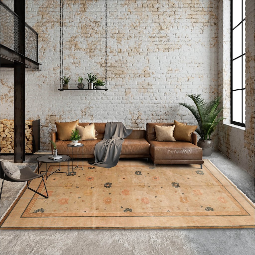 Hand Knotted Art Deco Beige Tibetan 100% Wool Oriental Area Rug - 5' 1'' x 9' 6''