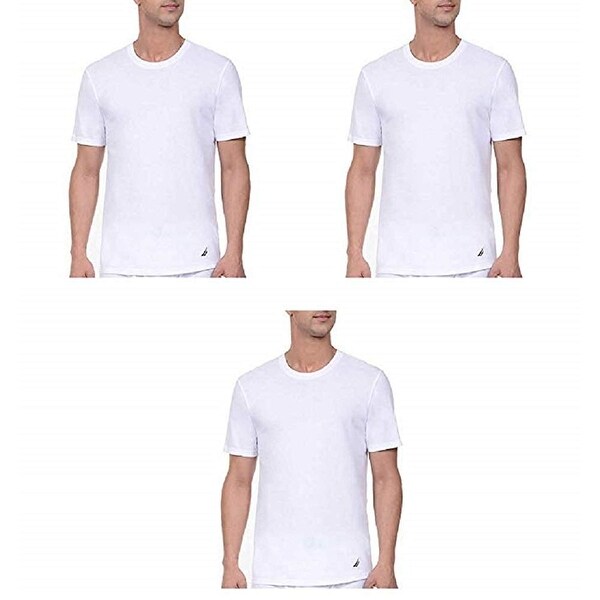 Shop Nautica Undershirt T-Shirt Tagless Crew Neck Stretch Classic Fit 3 Pair White Medium 