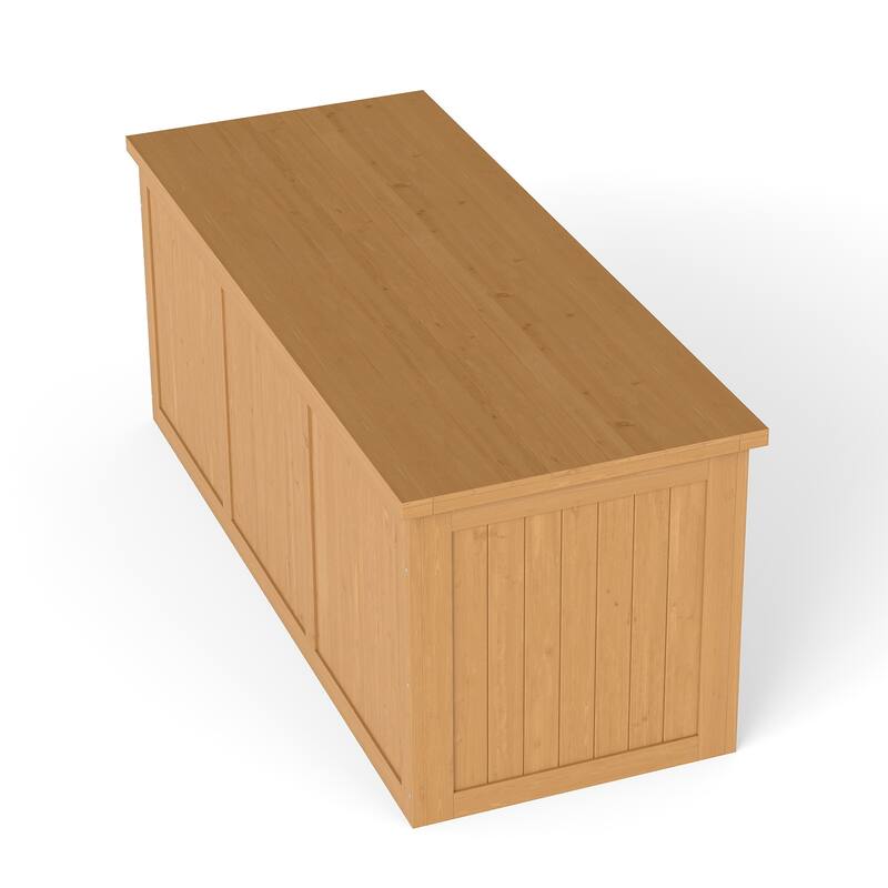 112 Gallon Wooden Deck Box Solid Wood Storage Box Seat & Table Top for Patio Furniture Cushions, Pool Toys & Garden Tools