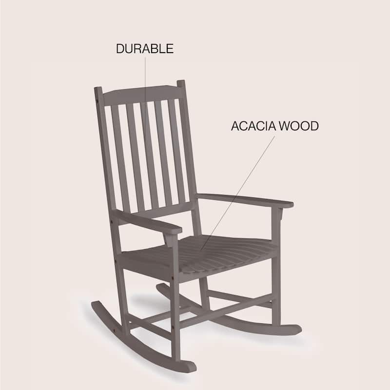 Parker Farmhouse Classic Slat-Back 350-LBS Support Acacia Wood Outdoor Rocking Chair, by JONATHAN Y