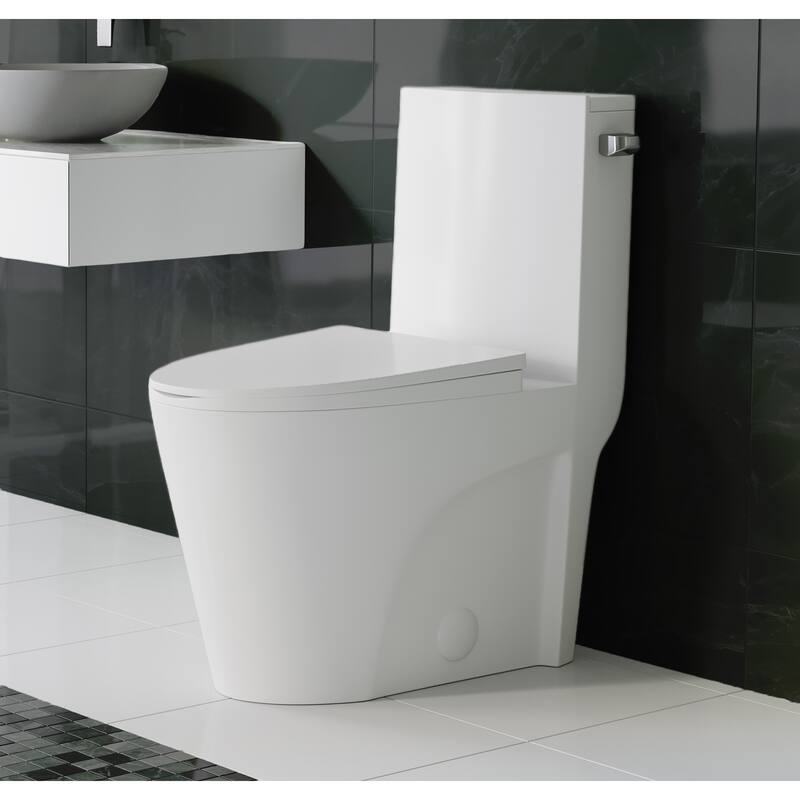 St. Tropez One Piece Elongated Toilet Right Side Flush 1.28 gpf - Glossy White