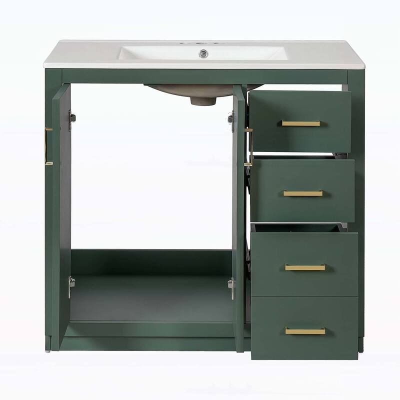 Wood Frame Bathroom Storage Cabinet,with Ceramic Sink Combo