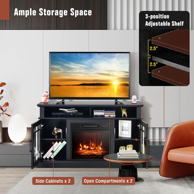 48 Inch Electric Fireplace TV Stand with 2 Side Cabinets and 2 Open Shelves - 48" x 16" x 30" (L x W x H)