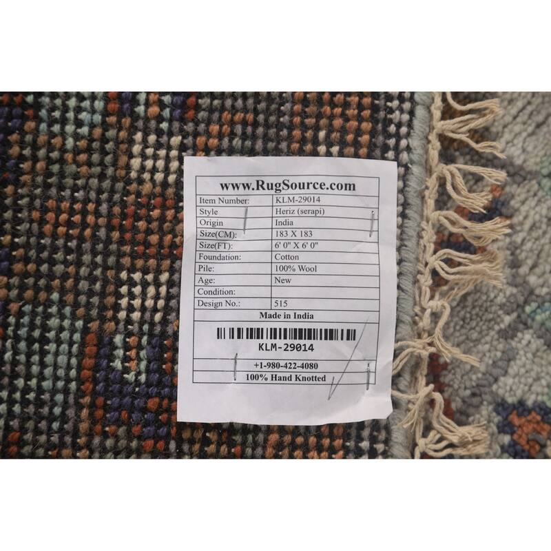 Heriz-Serapi Oriental Octagon Rug Hand-Knotted Wool Carpet - 6'0" x 6'0"