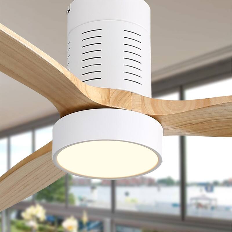 52 Inch Farmhouse Style Flush Mount Ceiling Fan with Light and Remote Control, Reversible DC Motor