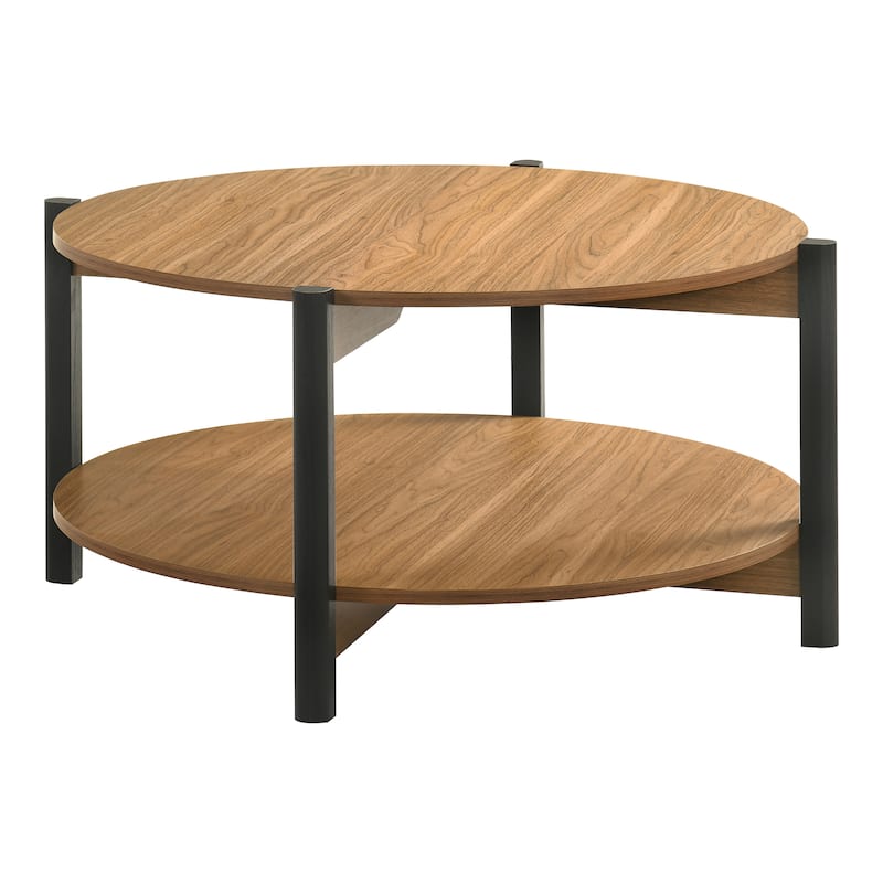 Furniture of America Rovion Round Wood Coffee Table with Open Bottom Shelf