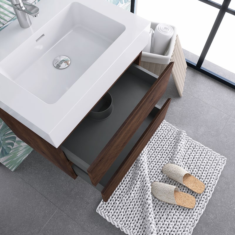 Floating Bathroom Vanity with Solid Surface Top