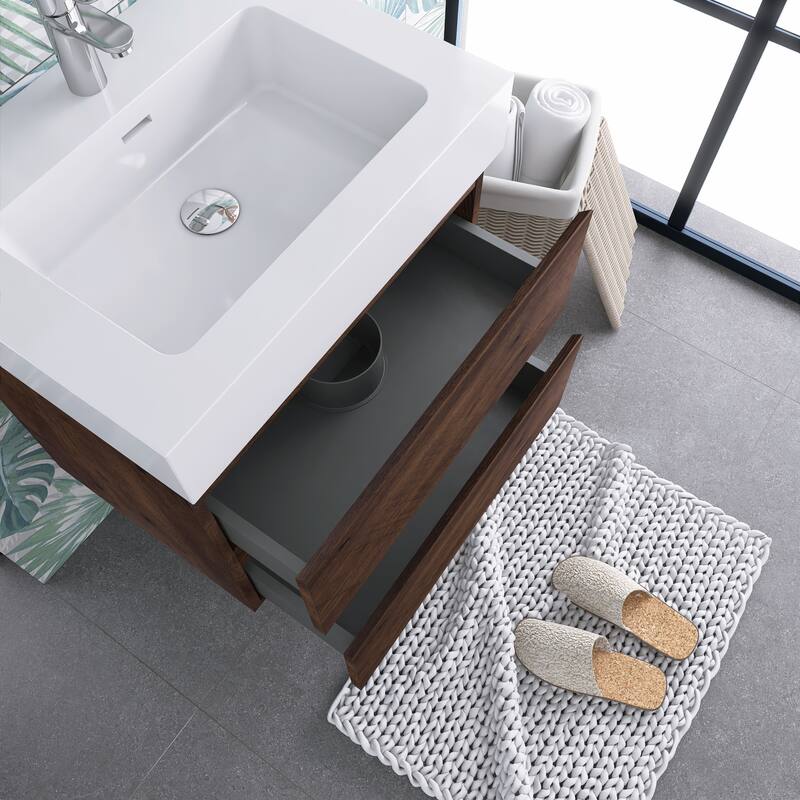 Single Sink Floating Bath Vanity in with Solid Surface Top