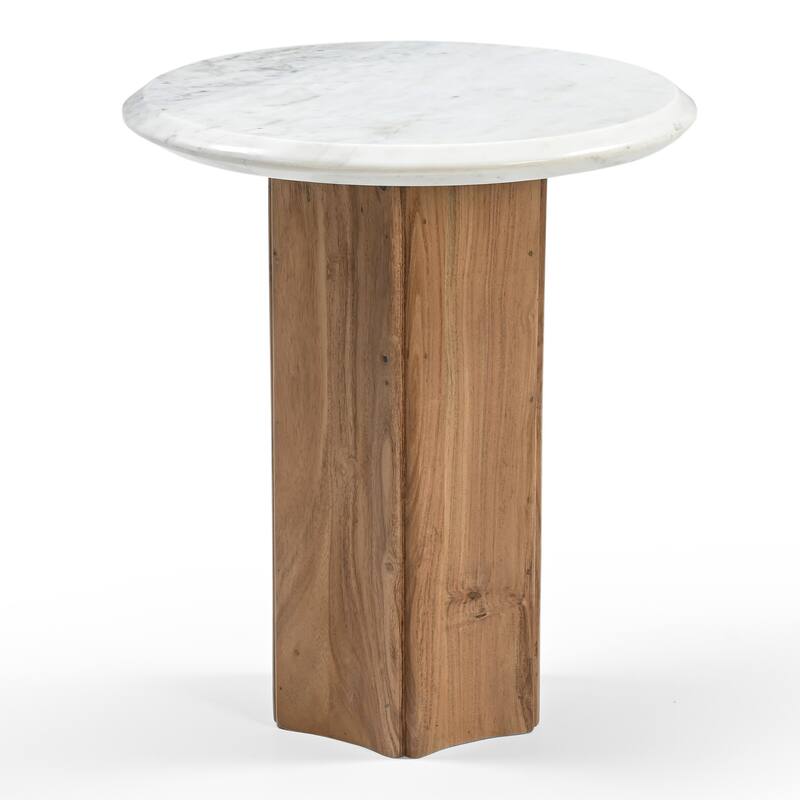 Dillinger Modern White Marble & Mango Wood End Table