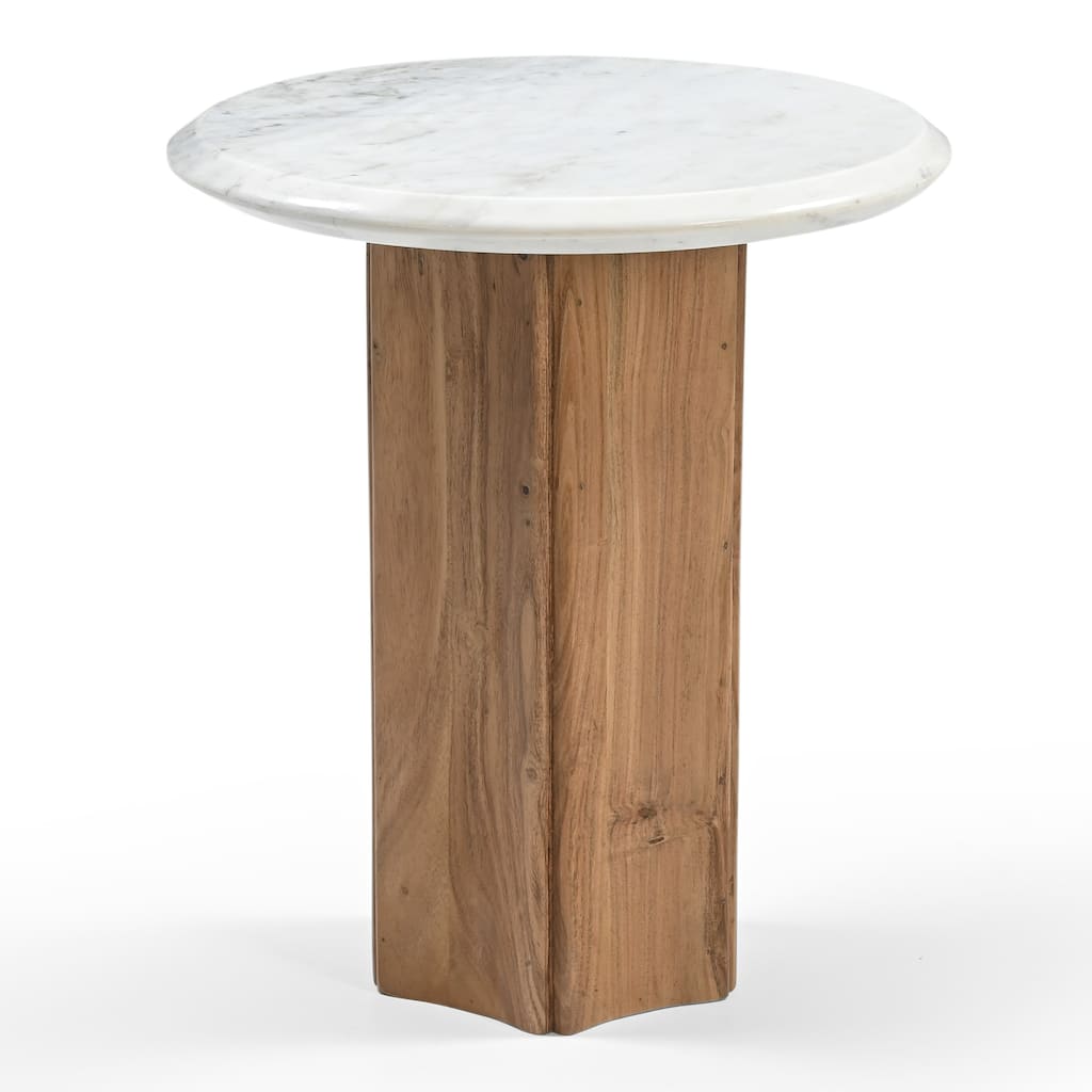 Dillinger Modern White Marble & Mango Wood End Table