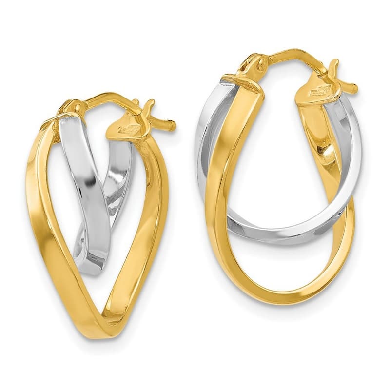 Curata 14k Two-Tone Gold Polished Hinged Double Hoop Earrings (14mm x 17mm)