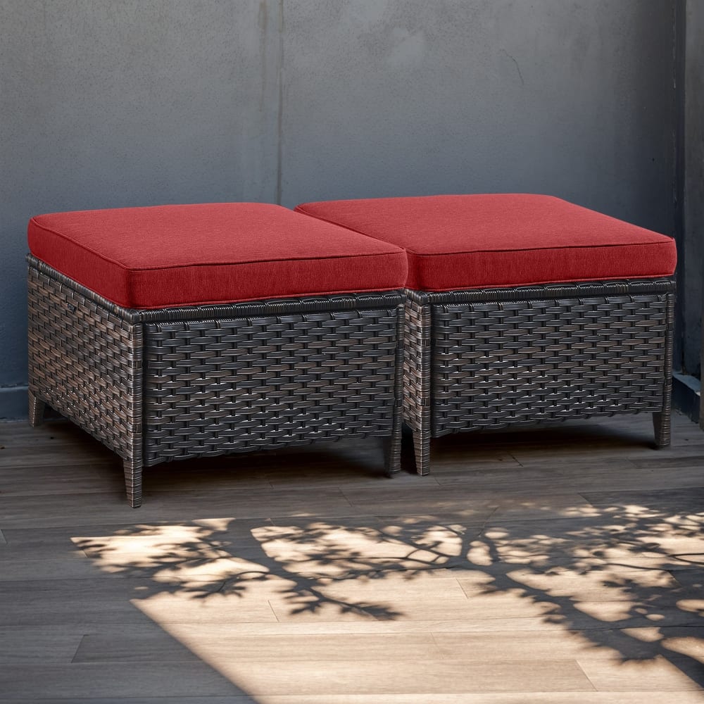 Pocassy Outdoor cushioned Wicker Footstool Ottomans