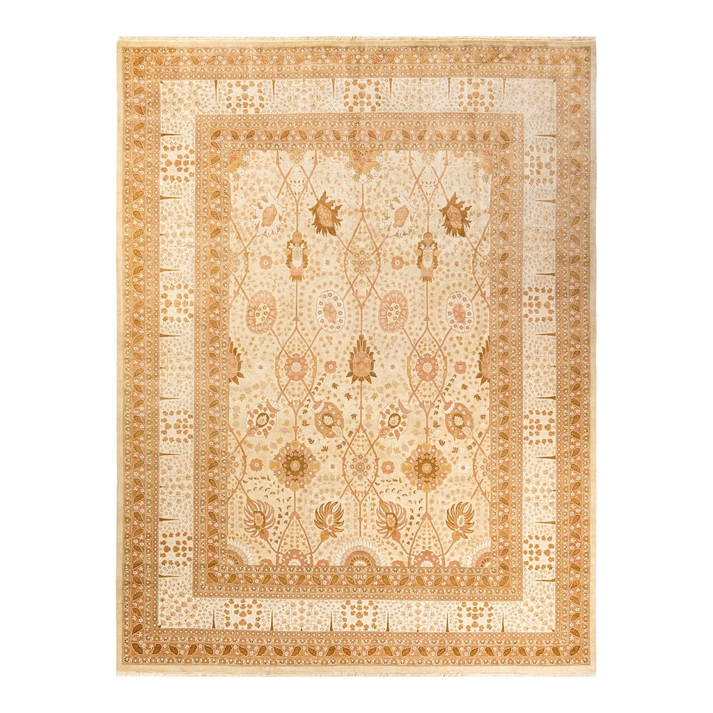 Overton Hand Knotted Wool Vintage Inspired Traditional Mogul Ivory Area Rug - 9' 2" x 12' 2"