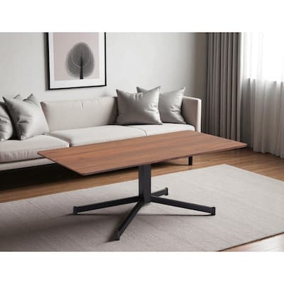 HomeRoots 48" Brown and Black Wood and Steel Pedestal Coffee Table - 48.00 in. x 17.90 in. x 24.00 in.