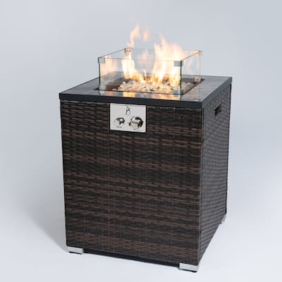 23.6 in. W x 28.7 in. H 50,000 BTU Square Wicker Propane Fire Pit Table in Dark Brown with Glass windshield