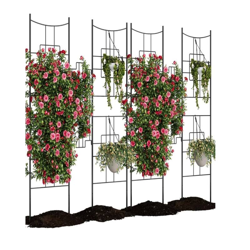 1pcs 6 FT x 2 FT Black Steel Garden Trellis Panel Rustproof Privacy Screen for Climbing Plants Patio and Yard - 2pcs