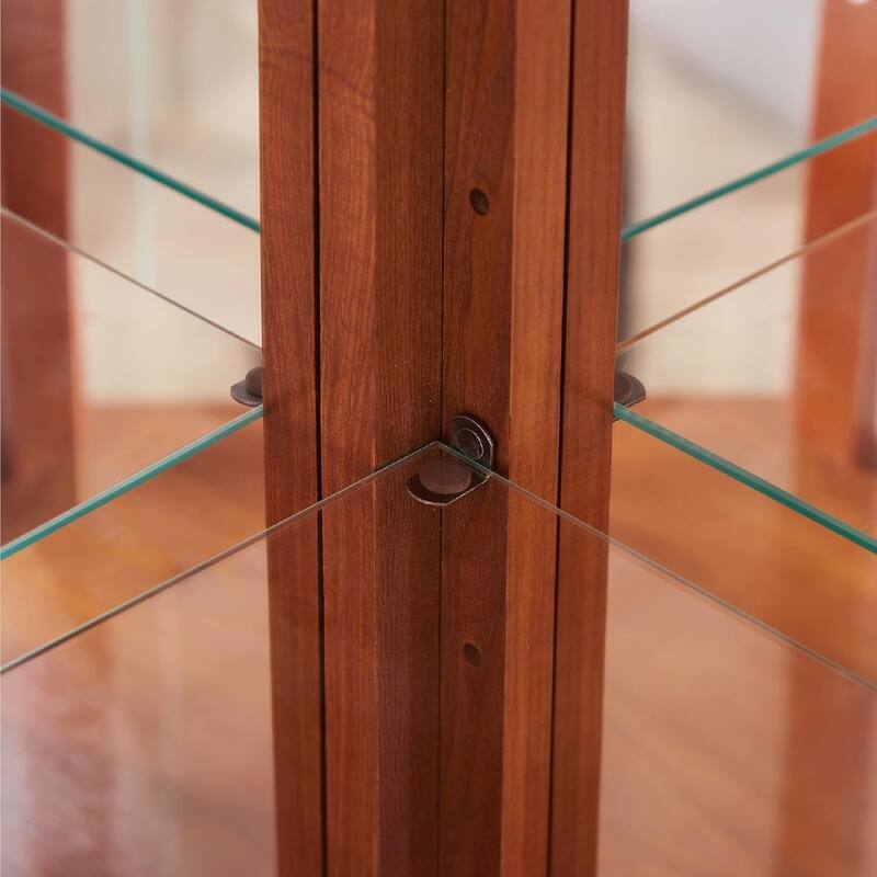 Roomfitters Wooden Corner Display Curio Cabinet, Lighted China Cabinet with Tempered Glass Door