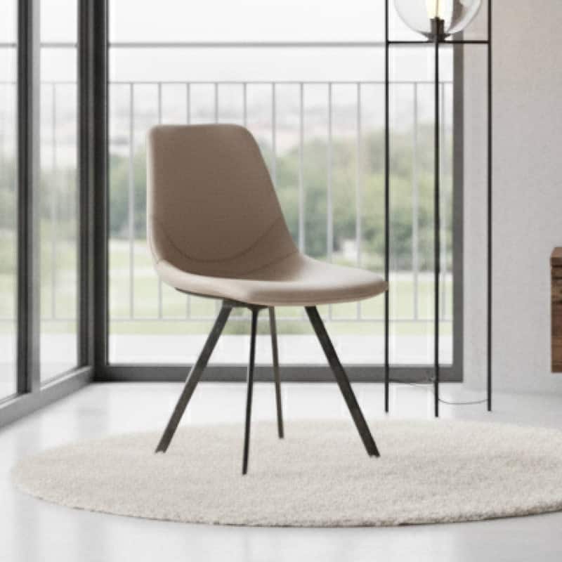 Markley Modern Ergonomic Leather Dining Chair with Black Steel Legs, Scratch-Resistant & Comfortable Kitchen Chair