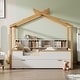 preview thumbnail 2 of 7, House Bed for Kids Full Storage Bed with Trundle, Wood Platform Bed Frame with Bookcase for Girls Boys, White