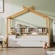 preview thumbnail 2 of 10, White Full Size Wooden House Bed with Storage Bookshelf Original Wood Colored Frame with Twin Trundle for Children or Guest Room
