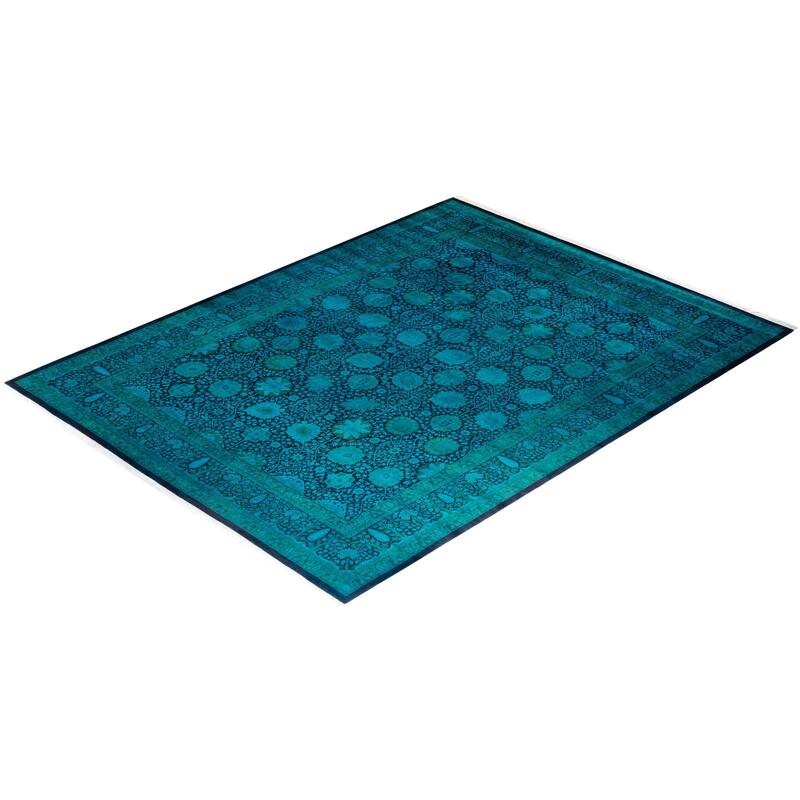 Overton Hand Knotted Wool Vintage Inspired Modern Contemporary Overdyed Blue Area Rug - 9' 1" x 12' 0"