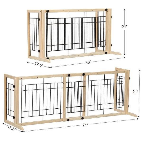 38"-71" Adjustable Freestanding Pet Gate - Natural Wood Design for Doorways and Stairs