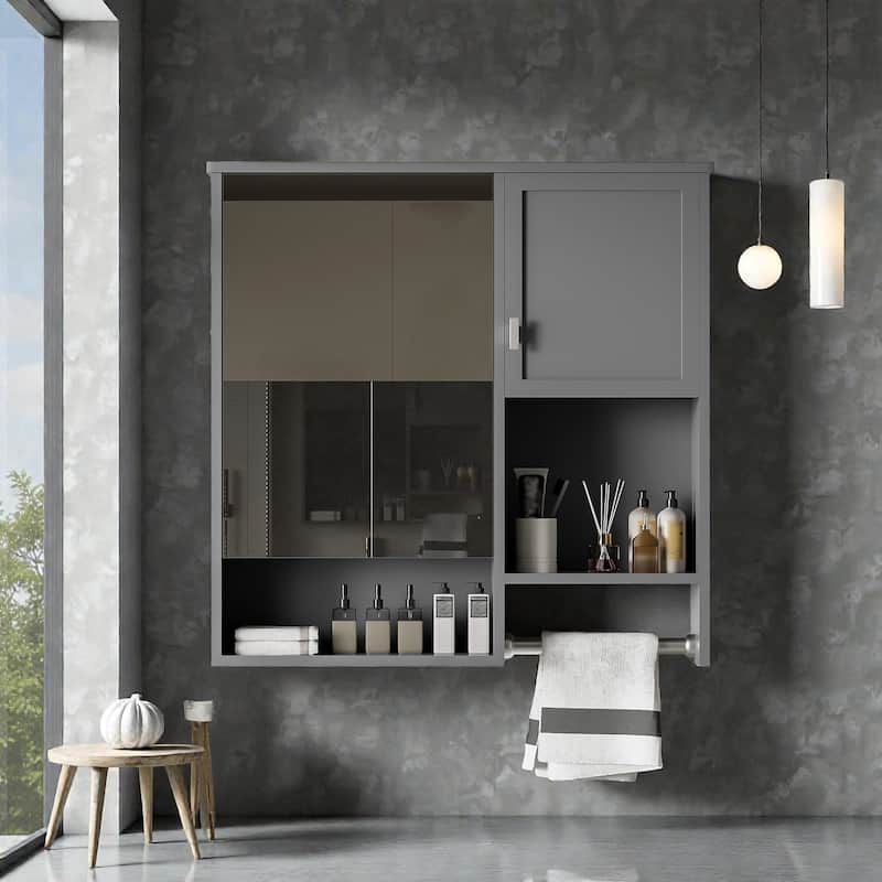 Modern Bathroom Mirror Medicine Cabinet Wall Mounted, 29 Inch Over the Toilet Space Saver Storage Cabinet