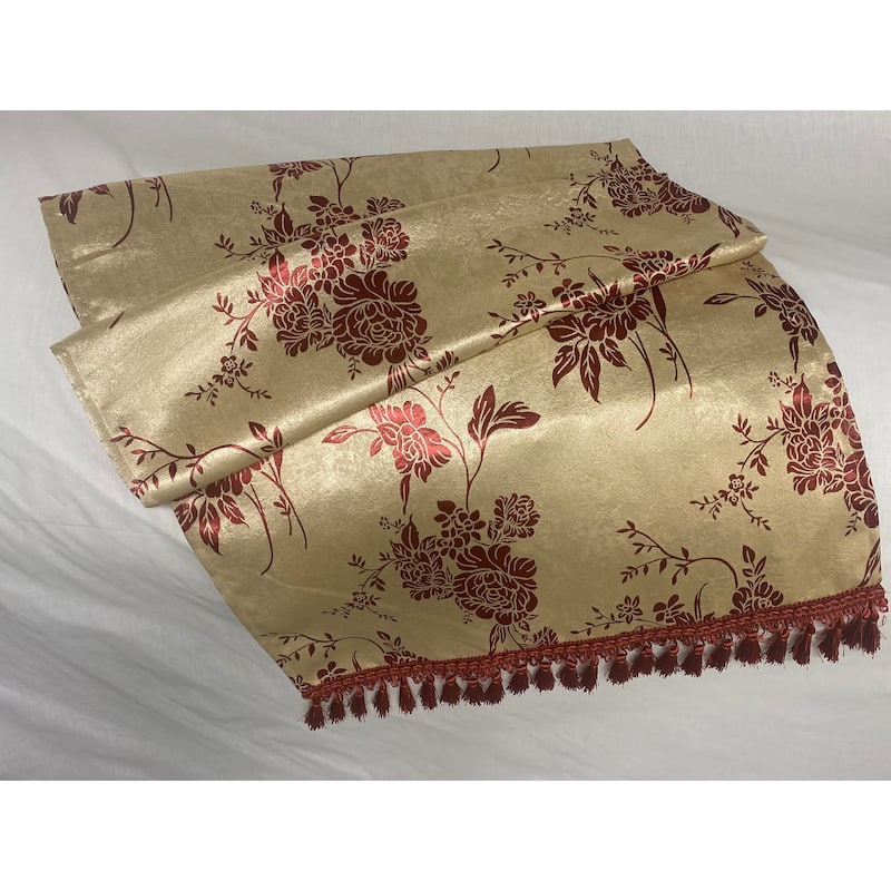 Regency yellow gold brushed velvet with burgundy floral bedscarf