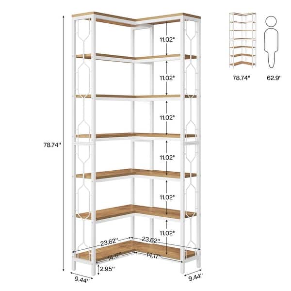 dimension image slide 2 of 4, 7-Tier Corner Bookshelf, White Corner Shelf Modern Etagere Bookcase