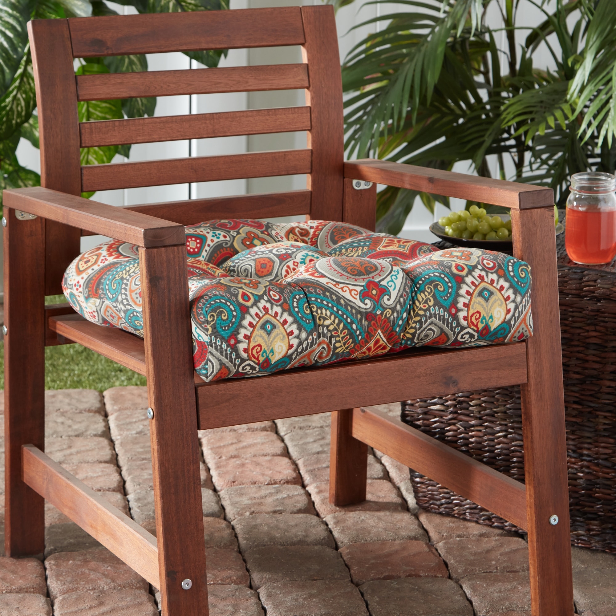 Greendale Home Fashions 21 in. x 42 in. Outdoor Dining Chair Cushion Sunset Multi-Color Stripe (2-Pack)
