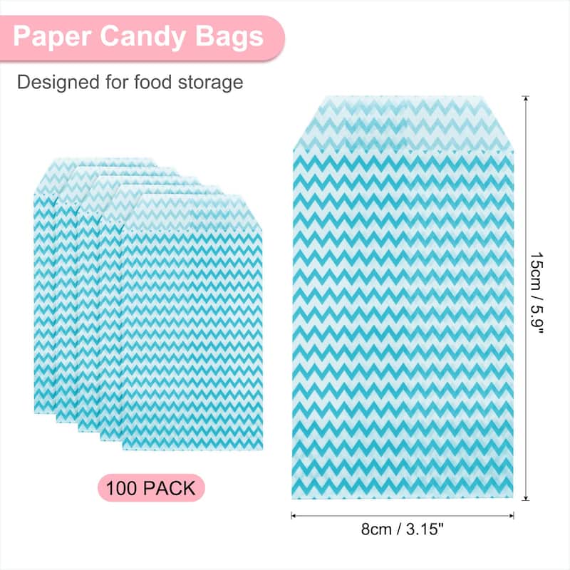 100Pcs Kraft Paper Treat Bags, Greaseproof Cookies Bag Flat Favor Bags - Light Blue - 6" x 3"