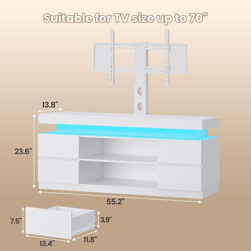 LED TV Stand with Mount Power Outlet TV Mount for 32 to 75 in TVs Drawers