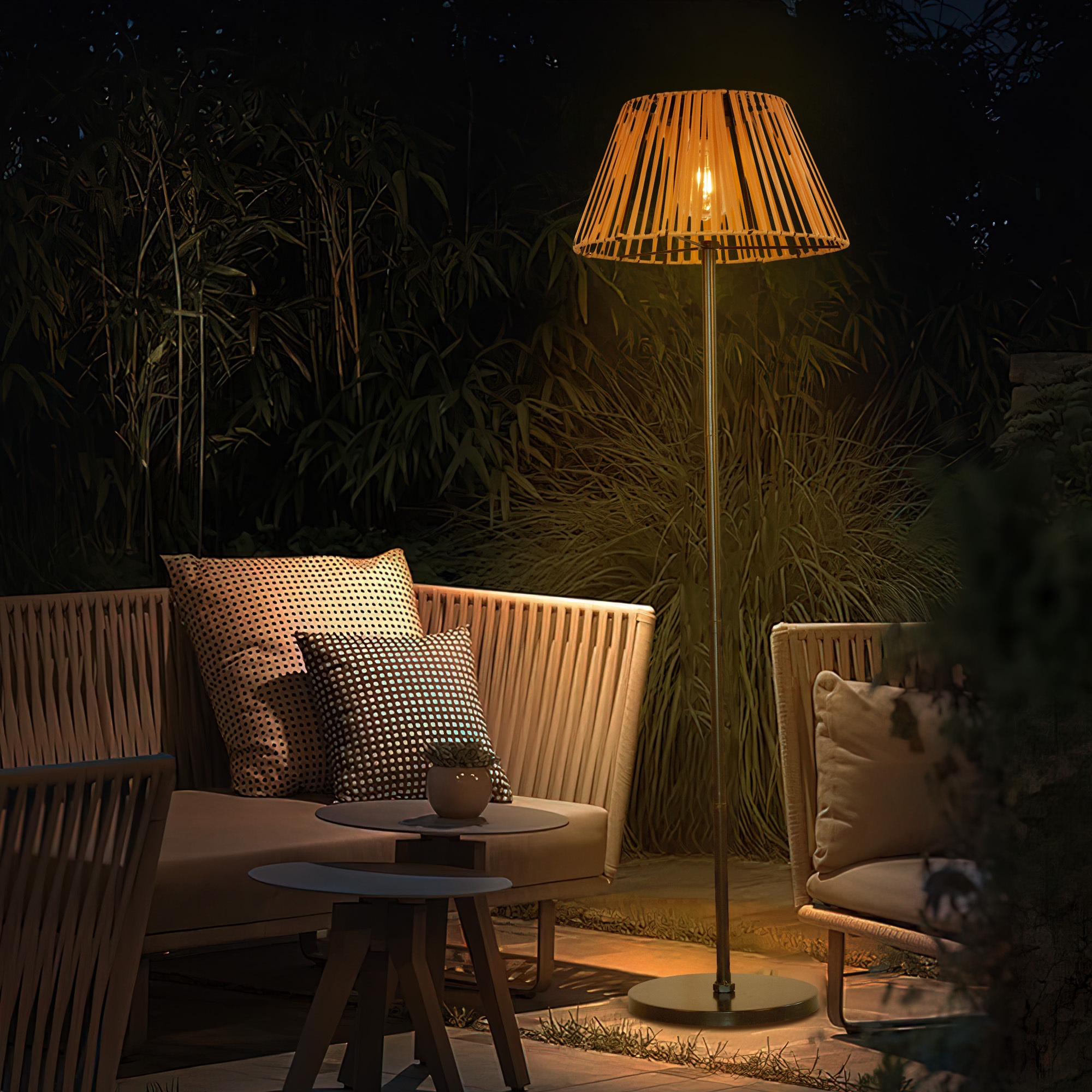 47 PE Wicker Solar Floor Lamp 47 inch
