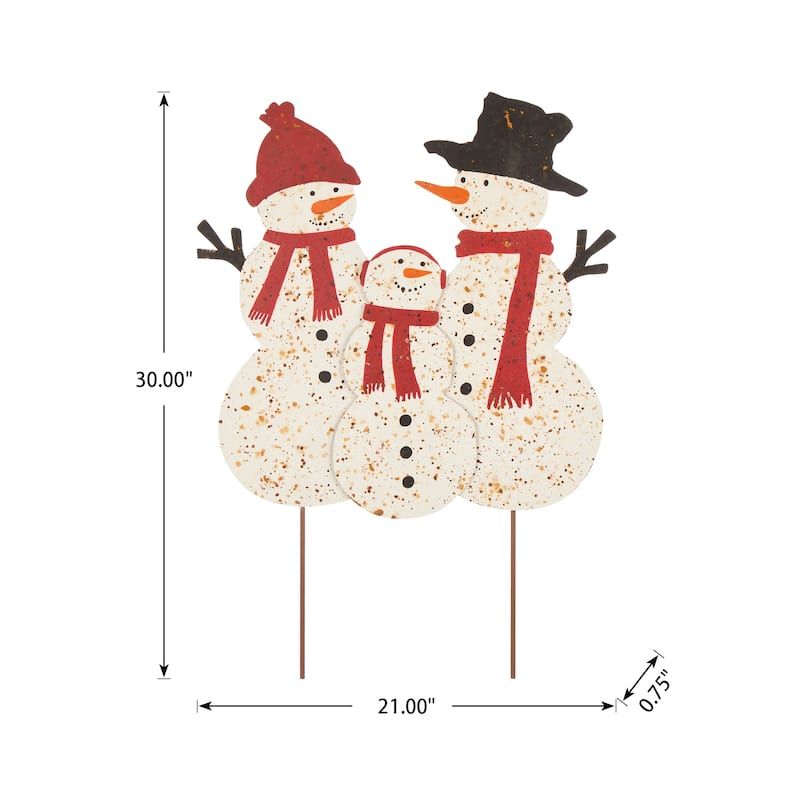Glitzhome Rusty Metal Snowman Family Yard Stake or Standing Decor or Wall Decor - 30"H - 30"H
