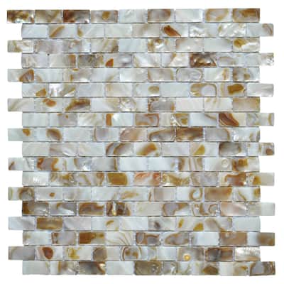 Art3d 12"x12" Mother of Pearl Tile Rectangle White&Brown with Seams