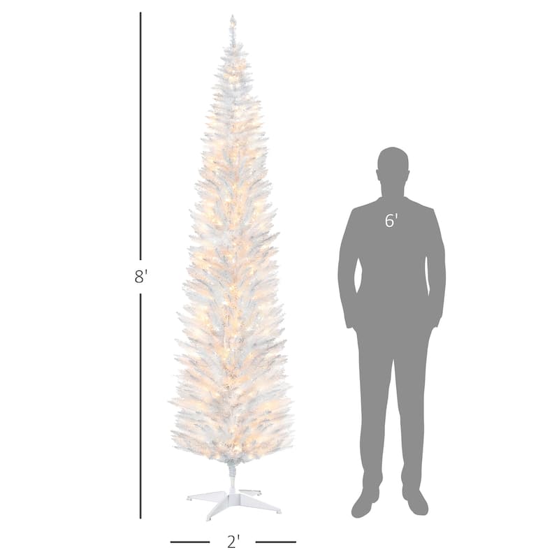 8 Feet Pencil Christmas Tree with 300 Warm White LED Lights and 618 Tip Perfect for Holiday Decor - 21.75" Dia. x 94.5"H