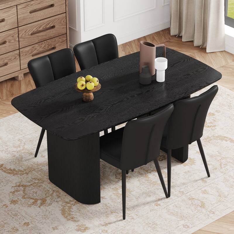 Simple Upholstered Chairs with Metal Legs, Black Dining Set with Dining Table and PU Leather Dining Chairs