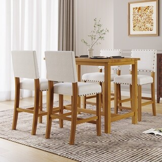 5 Piece Rustic Wooden Counter Height Dining Table Set - Bed Bath ...