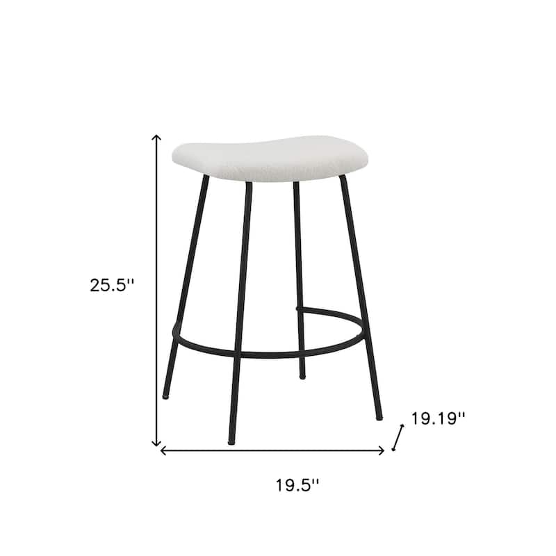 HomeRoots Set of Two 26" White and Black Fabric and Metal Backless Counter Height Bar Chairs