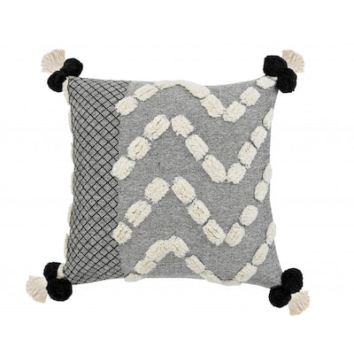 HomeRoots 20" X 20" Black Gray And Cream 100% Cotton Geometric Zippered Pillow