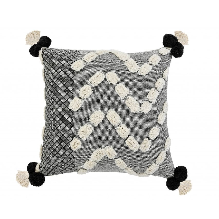 HomeRoots 20" X 20" Black Gray And Cream 100% Cotton Geometric Zippered Pillow