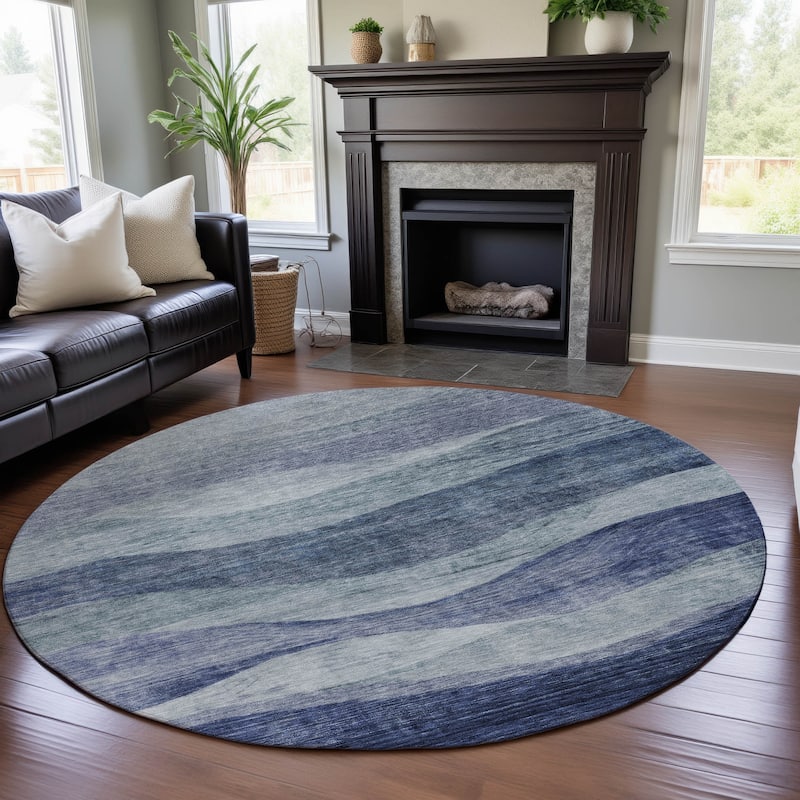 Premium Washable Super Soft Cool Modern Wvave Mayfield Rug - Blue - 8' x 8'
