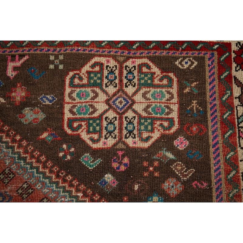 Tribal Geometric Shiraz Persian Vintage Rug Hand-Knotted Wool Carpet - 5'1" x 7'2"