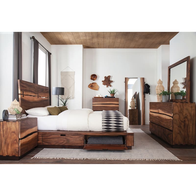Mallory Smokey Walnut and Coffee Bean Storage Platform Bed
