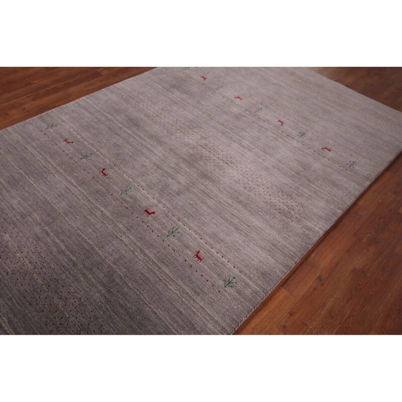Little Animals Gray Gabbeh Indian Area Rug Handmade Wool Carpet - 5'1"x 8'0"